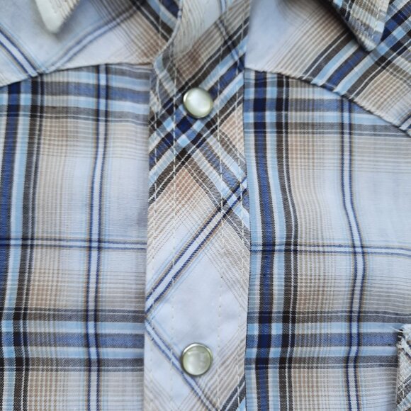 Wrangler Wrancher Plaid Shirt Men's Size XLT Pearl Snap Western Short Sleeve - Picture 4 of 7